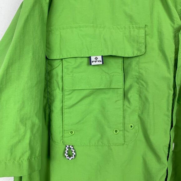 Columbia PFG Neon Green Button Down Mesh Lining Short Sleeve Shirt XL - Picture 2 of 11